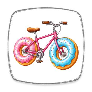Vélo Donut – Conception de Vélo Mignon - Magnet carré - blanc - Devant