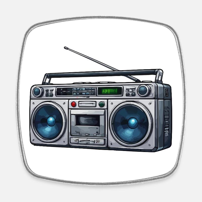 Retro Boombox Ghetto Blaster - Square fridge magnet - white