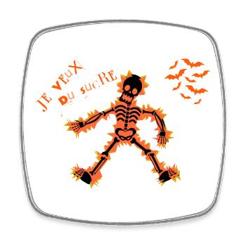 Je veux du sucre – squelette Halloween drôe - Magnet carré - blanc - Devant