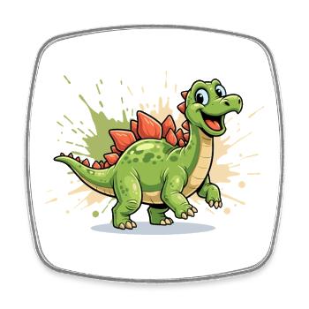 Fröhlicher Dino Stegosaurus Cartoon - Viereckiger Kühlschrankmagnet - Weiß - Vorne