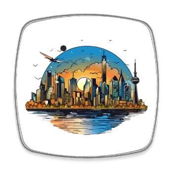 Sonnenuntergang Skyline Spiegelung - Viereckiger Kühlschrankmagnet - Weiß - Vorne