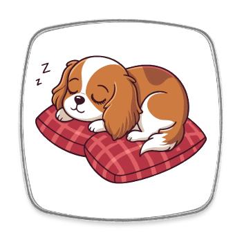 Sleeping Puppy on Plaid Pillow - Square fridge magnet - white - Front