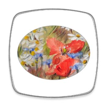 Rote Mohn- und Gänseblümchen-Wiesen-Malerei - Viereckiger Kühlschrankmagnet - Weiß - Vorne