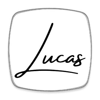 Lucas Name Design – Personalisierte Typografie - Viereckiger Kühlschrankmagnet - Weiß - Vorne