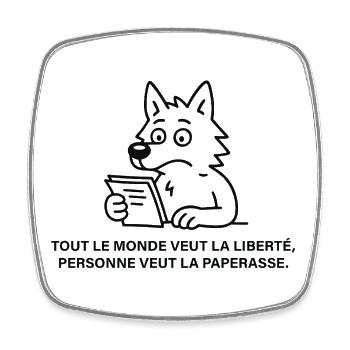 Loup lecteur et paperasse satirique - Magnet carré - blanc - Devant