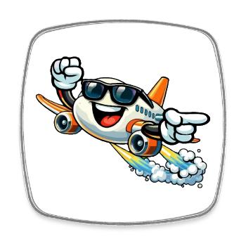 Cheerful airplane with sunglasses - Square fridge magnet - white - Front