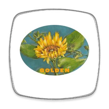 Golden - Vibrant Sunflower Macro Ellipse - Square fridge magnet - white - Front