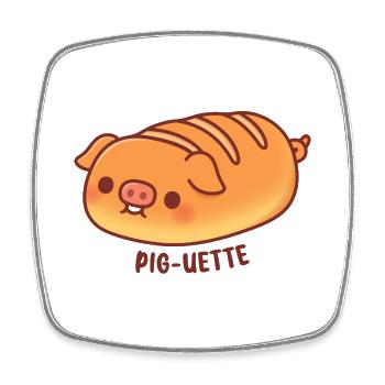 Cute Pig Baguette Bread Pig-uette Funny - Square fridge magnet - white - Front