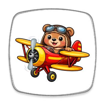Pilot Gift Shirt – Cute Bear on the Plane - Square fridge magnet - white - Front