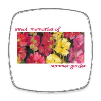 Sweet Memories of Summer Garden - Hollyhocks - Square fridge magnet - white - Front