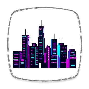 Neon City Skyline - Viereckiger Kühlschrankmagnet - Weiß - Vorne