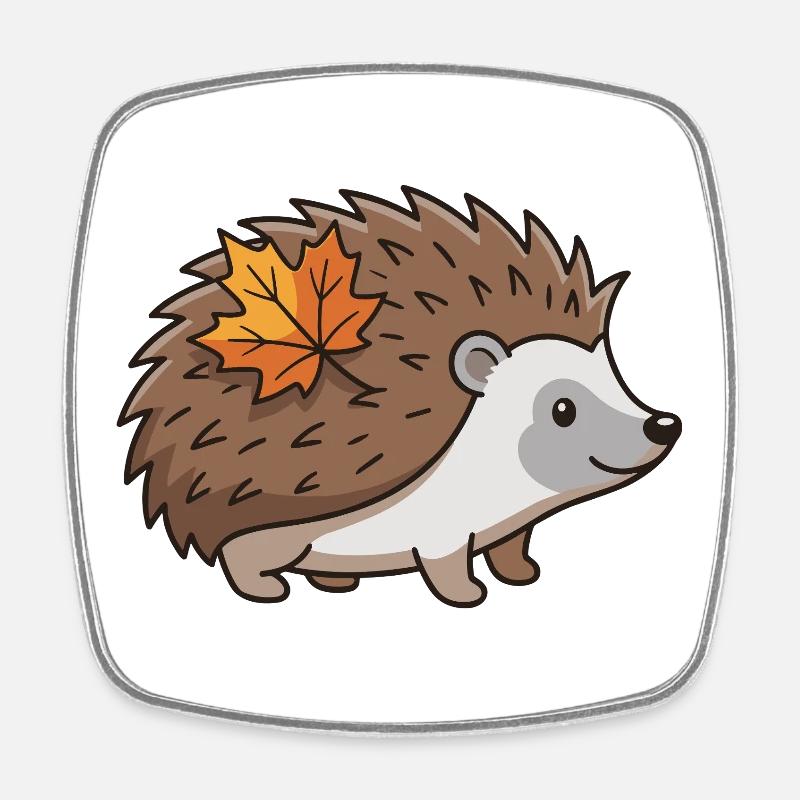Igel Herbst Blatt süßes Tier - Viereckiger Kühlschrankmagnet - Weiß