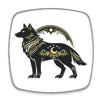 Loup de lune avec ornements dorés - Magnet carré - blanc - Devant
