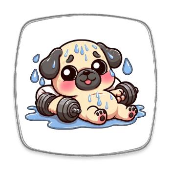 Cute Pug Cartoon Dumbbell Weightlifting - Square fridge magnet - white - Front