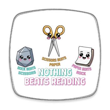 Niedlich: Nichts schlägt Buch lesen, Schere, Stein, Papier, Schere, - Viereckiger Kühlschrankmagnet - Weiß - Vorne