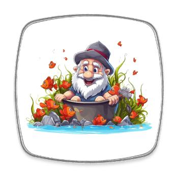 Gnome in the bathing pot by the pond - Square fridge magnet - white - Front