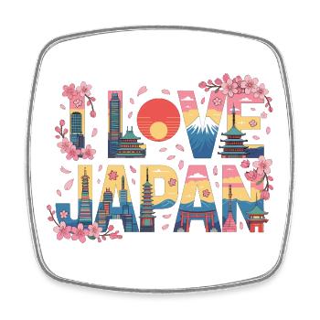 Love Japan Shirt Sakura Skyline Tokio Mount Fuji - Viereckiger Kühlschrankmagnet - Weiß - Vorne