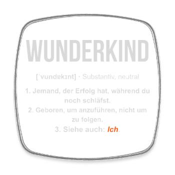 Wunderkind Lexikon Design – Frecher Spruch - Viereckiger Kühlschrankmagnet - Weiß - Vorne