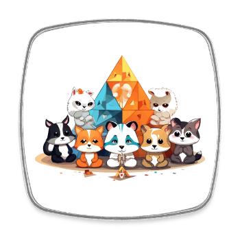 Katzen vor bunten Kristallpyramiden - Viereckiger Kühlschrankmagnet - Weiß - Vorne