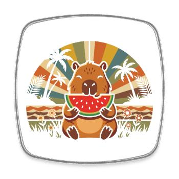Cuddly bear on the beach with watermelon - Square fridge magnet - white - Front