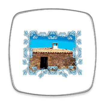 Coastal Village Cabin in Blue Frame Mallorca - Square fridge magnet - white - Front