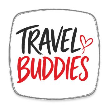 Travel Buddies Heart Logo - Square fridge magnet - white - Front