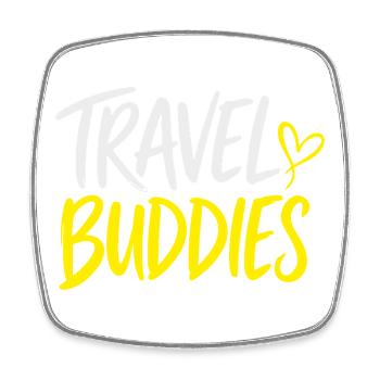 Travel Buddies Schriftzug - Viereckiger Kühlschrankmagnet - Weiß - Vorne