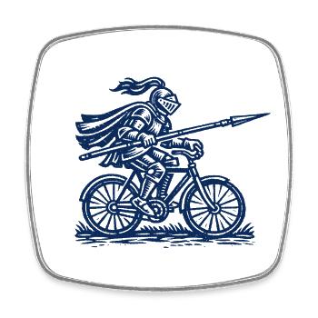 Ritter mit Lanze auf Fahrrad - Mittelalter Humor - Viereckiger Kühlschrankmagnet - Weiß - Vorne