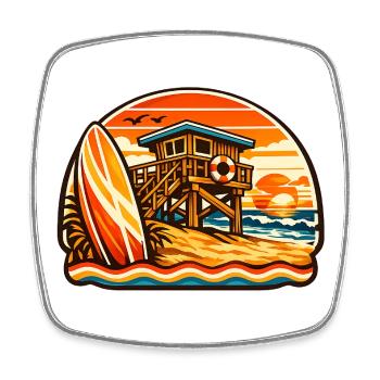 Strand Lifeguard Sonnenuntergang Surfboard - Viereckiger Kühlschrankmagnet - Weiß - Vorne