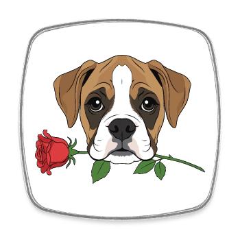 Cute Boxer Dog Valentine Rose Puppy Pet Owner - Square fridge magnet - white - Front