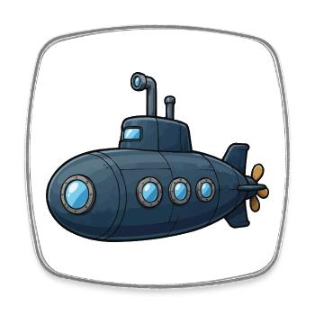 Blue Cartoon Submarine Adventure - Square fridge magnet - white - Front