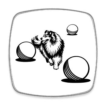 Langhaarcollie Treibball Sport 2 (einfärbbar) - Viereckiger Kühlschrankmagnet - Weiß - Vorne