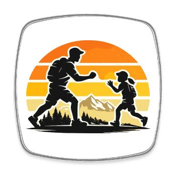 Dad Child Sunset Walking Adventure - Square fridge magnet - white - Front