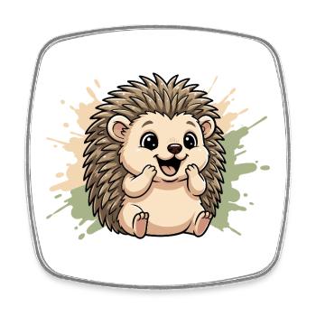 Cuddly hedgehog on pastel spritz - Square fridge magnet - white - Front