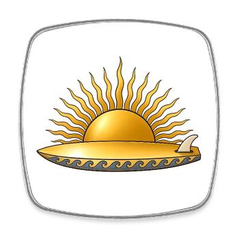 Goldene Sonne mit Surfbrett und Meer Wellen Surfer - Viereckiger Kühlschrankmagnet - Weiß - Vorne