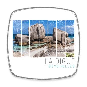 Seychellen La Digue Retro Anse Marron Souvenir - Viereckiger Kühlschrankmagnet - Weiß - Vorne