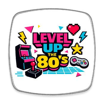 Level Up Die 80er Retro Arcade - Viereckiger Kühlschrankmagnet - Weiß - Vorne