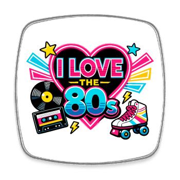 I Love the 80s Neon Herz - Viereckiger Kühlschrankmagnet - Weiß - Vorne