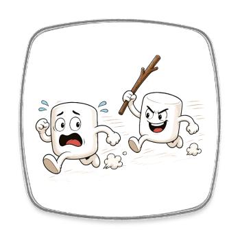 Funny Marshmallows on the Run Comic Motif - Square fridge magnet - white - Front