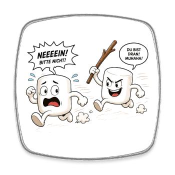 Lustige Marshmallow Verfolgungsjagd Comic  - Viereckiger Kühlschrankmagnet - Weiß - Vorne