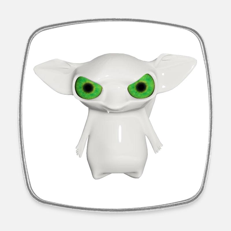 White Alien with Glowing Eyes - Square fridge magnet - white