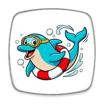 Funny dolphin with diving goggles - Square fridge magnet - white - Front