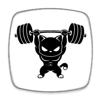 Muscle cat soulève un haltère lourd - Magnet carré - blanc - Devant