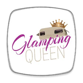 Glamping Queen Camping with Vintage Caravan - Square fridge magnet - white - Front