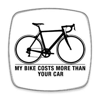 Mon vélo coûte plus cher Drôle de chemise de vélo - Magnet carré - blanc - Devant