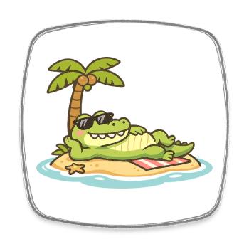 Crocodile de plage avec des lunettes de soleil - Magnet carré - blanc - Devant