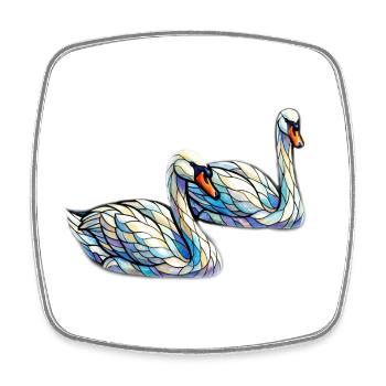 Buntglas-Schwäne - Viereckiger Kühlschrankmagnet - Weiß - Vorne