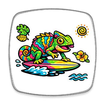 Colorful chameleon surfing art - Square fridge magnet - white - Front