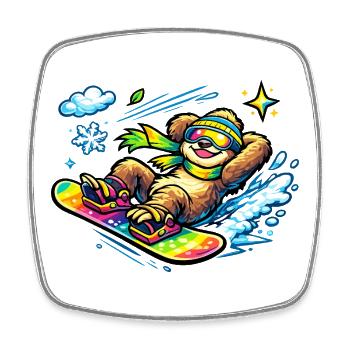 Snow Surfer Sloth - Square fridge magnet - white - Front