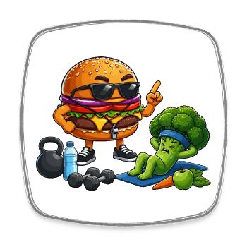 Burger-Gym Hero rencontre l’entraînement au brocoli - Magnet carré - blanc - Devant